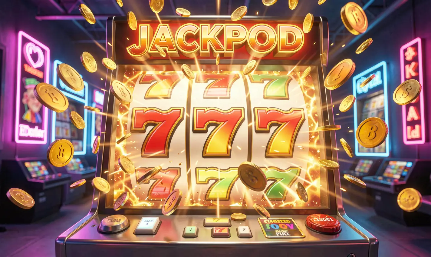 Close up of a classic slot machine showing triple seven symbols and a jackpot atmosphere representing premium slot gameplay at 288TK casino